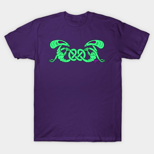 Aliens Entwined (Aliens and Celtic Knot) T-Shirt by AzureLionProductions